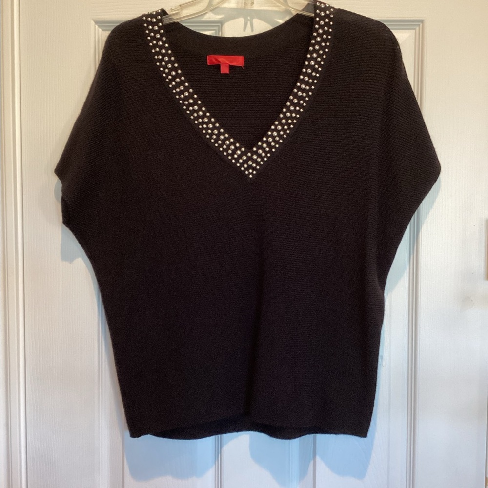 Jennifer Lopez Black V-Neck Top with Silver Accents